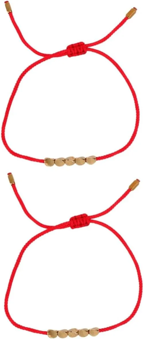 2pcs Handmade Friendship Bracelet Knit Chain Solid Beads Red String Chunky Bracelet Daily Wear