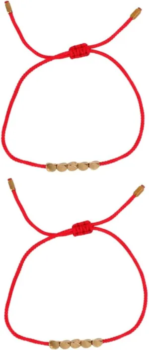 2pcs Handmade Friendship Bracelet Knit Chain Solid Beads Red String Chunky Bracelet Daily Wear