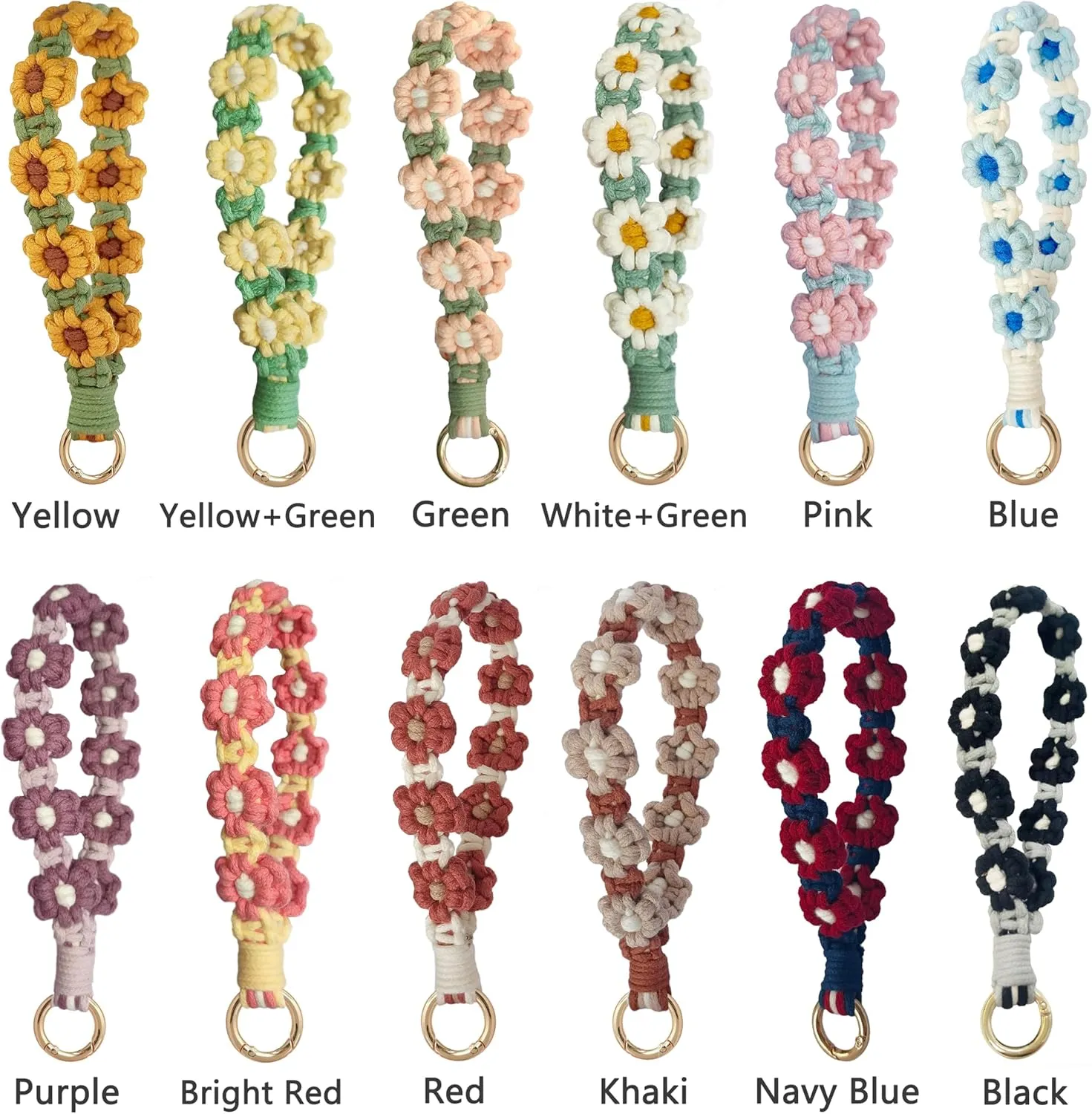 2Pcs Macrame Wristlet Keychain Handmade Weave Crochet Keychains Wrist Lanyard Bohemian Keyring for Women Girl Fresh