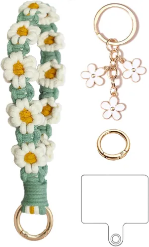 2Pcs Macrame Wristlet Keychain Handmade Weave Crochet Keychains Wrist Lanyard Bohemian Keyring for Women Girl Fresh