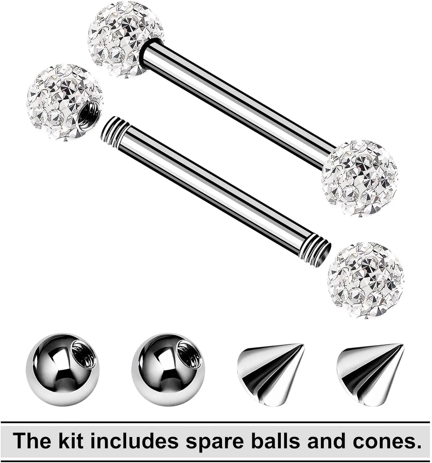 2PCS Surgical Steel Straight Barbell 16g 3mm Clear Ferido Ball Rook Eyebrow Daith Tragus Earrings Piercing Jewelry Pick Size