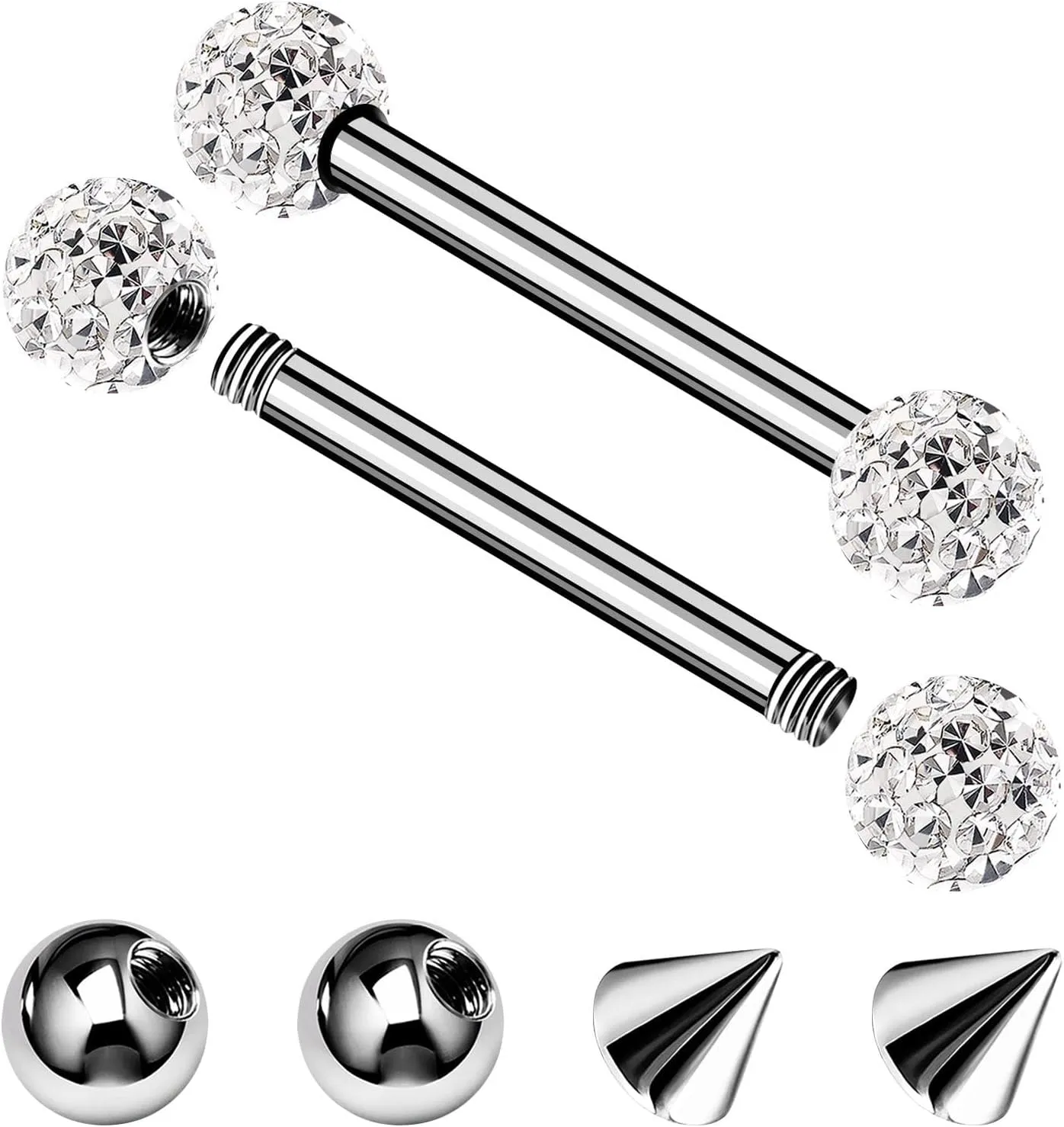 2PCS Surgical Steel Straight Barbell 16g 3mm Clear Ferido Ball Rook Eyebrow Daith Tragus Earrings Piercing Jewelry Pick Size