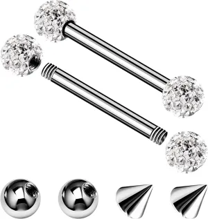 2PCS Surgical Steel Straight Barbell 16g 3mm Clear Ferido Ball Rook Eyebrow Daith Tragus Earrings Piercing Jewelry Pick Size