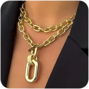 2Tier Boho Fashion Prom Shinny Silver Gold Chunky Layered Choker Necklace Dainty Sexy Body Chain Choker Necklace Halloween Christmas Punk Geometry Necklace for Women