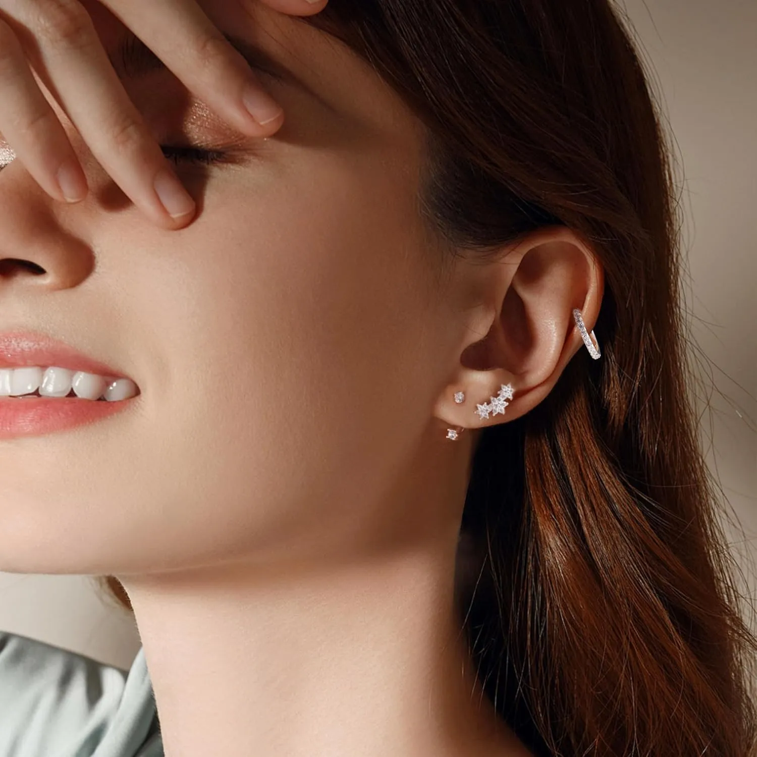 3 Pairs Sterling Silver Earrings for Women Trendy Silver Stud Hoop Earrings Stacks for Multiple Piercing Dainty Cartilage Huggie Hoop Earrings Hypoallergenic Small Cubic Zirconia Stud Hoop Earrings Set