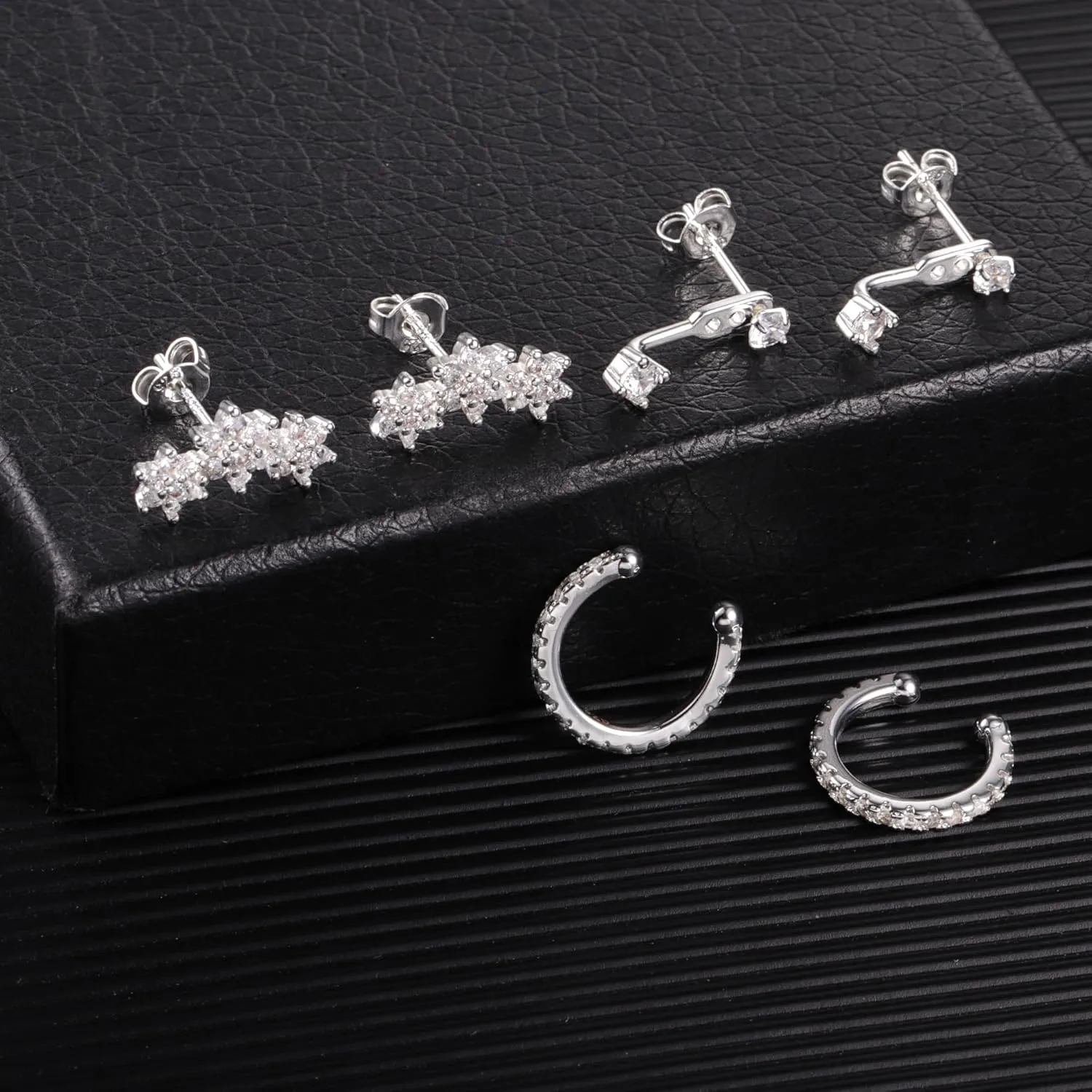 3 Pairs Sterling Silver Earrings for Women Trendy Silver Stud Hoop Earrings Stacks for Multiple Piercing Dainty Cartilage Huggie Hoop Earrings Hypoallergenic Small Cubic Zirconia Stud Hoop Earrings Set