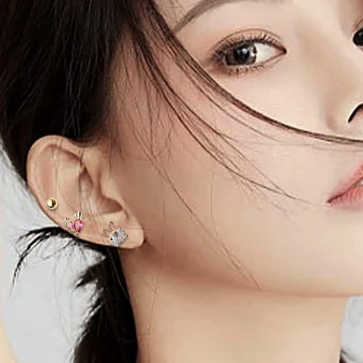 3 PCS Tiny Stud Earrings Set for Women - Cute Dainty Crystal CZ Diamond Rhinestone Hypoallergenic Minimalist Small Cartilage Ear Multriple Piercing Earring Jewelry Gift