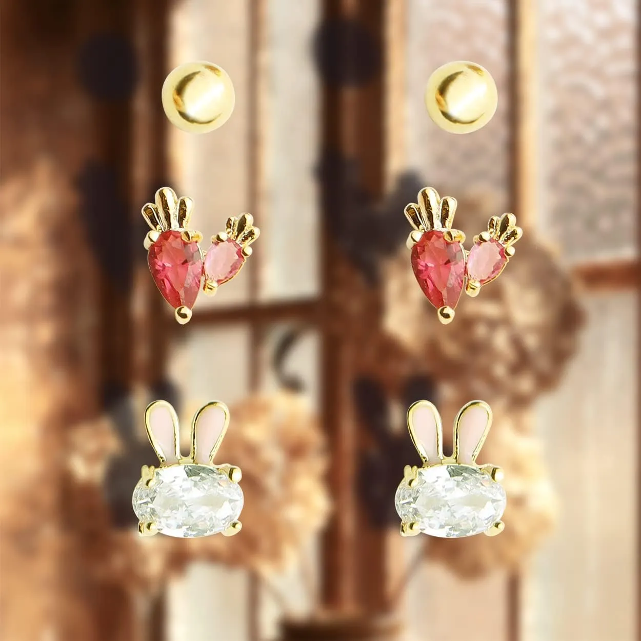 3 PCS Tiny Stud Earrings Set for Women - Cute Dainty Crystal CZ Diamond Rhinestone Hypoallergenic Minimalist Small Cartilage Ear Multriple Piercing Earring Jewelry Gift