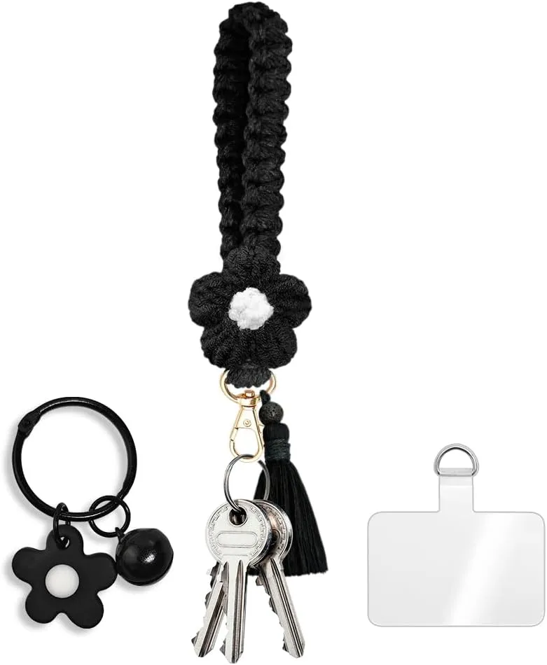 3-Piece Black Lace Bohemian Keychain Bracelet Handmade Tassel Wristband Keychain Set Women