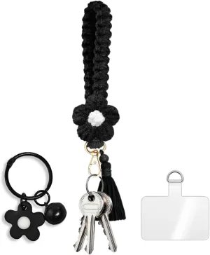 3-Piece Black Lace Bohemian Keychain Bracelet Handmade Tassel Wristband Keychain Set Women