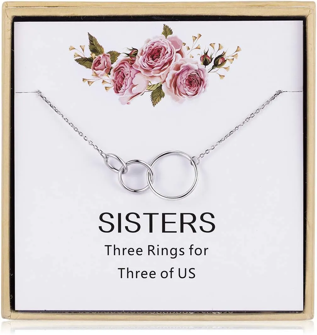 3 Sisters Necklace - 925 Sterling Silver Three Circles Friendship Sister Necklace For Women