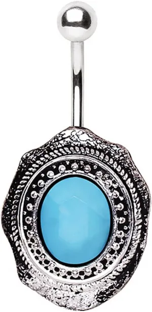 316L Navel Ring with Antique Turquoise Brooch