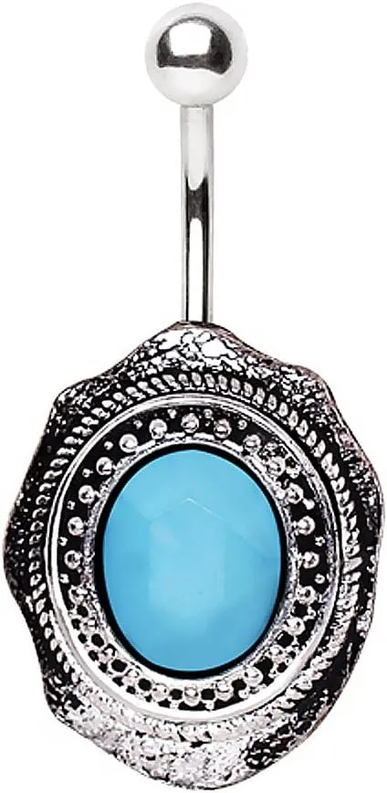 316L Navel Ring with Antique Turquoise Brooch