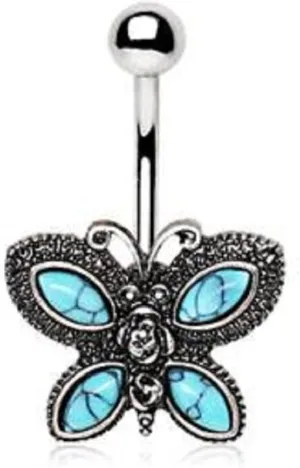 316L Stainless Steel Antique Turquoise Butterfly WildKlass Navel Ring