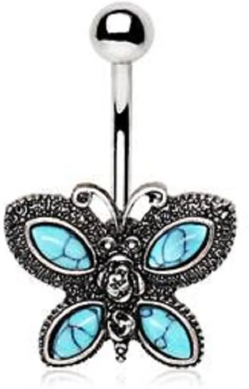 316L Stainless Steel Antique Turquoise Butterfly WildKlass Navel Ring
