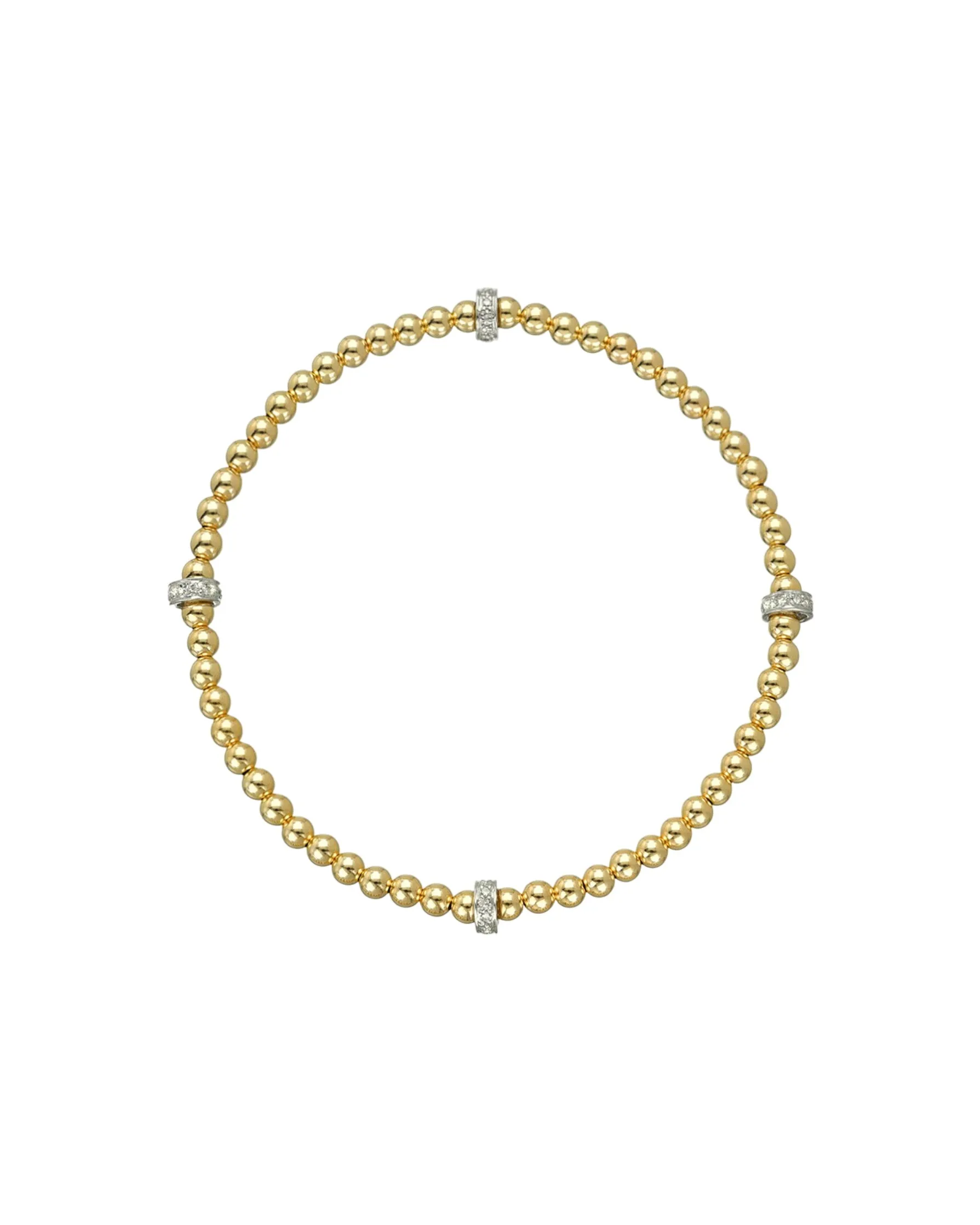 3mm Gold Segment Bead Bracelet With Diamond Bars