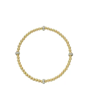 3mm Gold Segment Bead Bracelet With Diamond Bars
