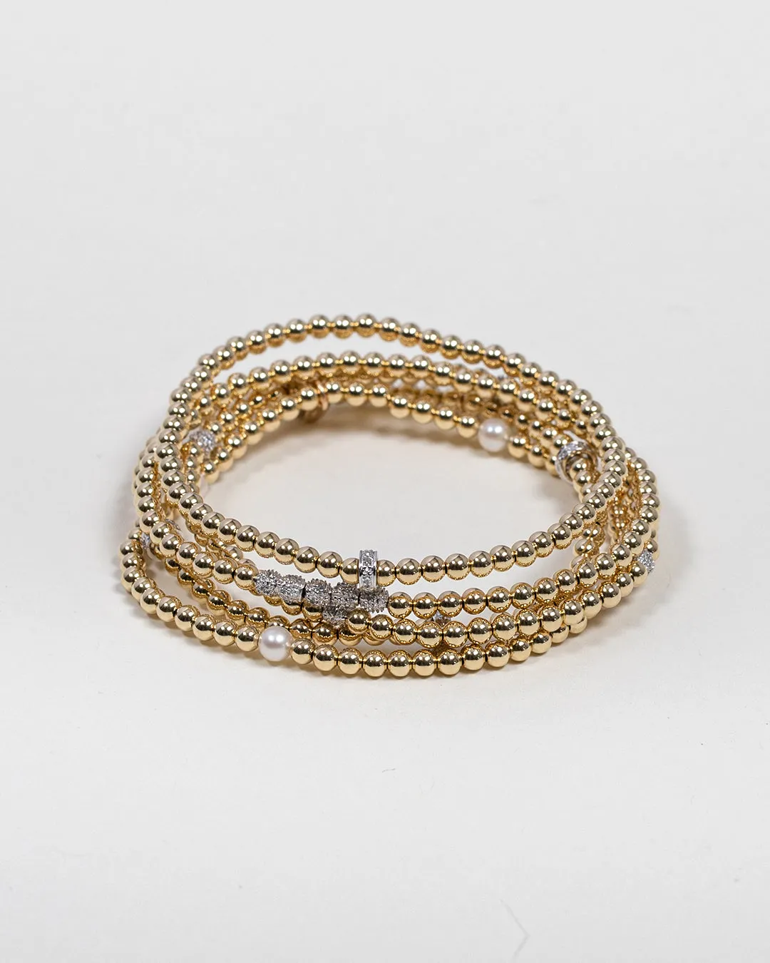 3mm Gold Segment Bead Bracelet With Diamond Bars