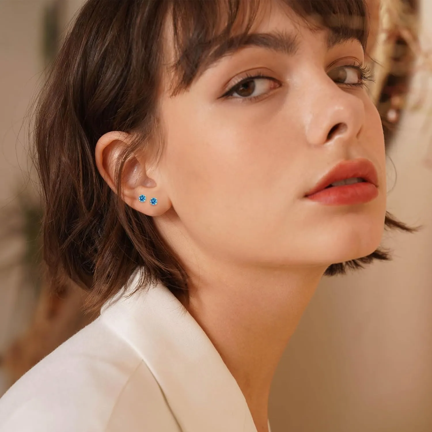 3mm Tiny CZ Flat Screw Back Stud Earrings, Small Blue Cubic Zirconia Earrings Cartilage Earrings, Hypoallergenic Stainless Steel Helix Flatback Piercing Jewelry Gifts for Women Girls