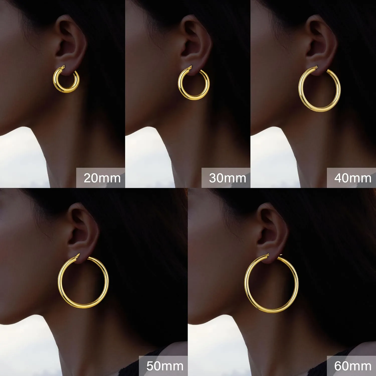 4 MM Thick Chunky Gold Hoop Earrings for Women Trendy, 14K Real Gold Plated Small Large Big Hoops, Hypoallergenic Lightweight Hollow Tube Hoop Jewelry 20/30/40/50/60 MM