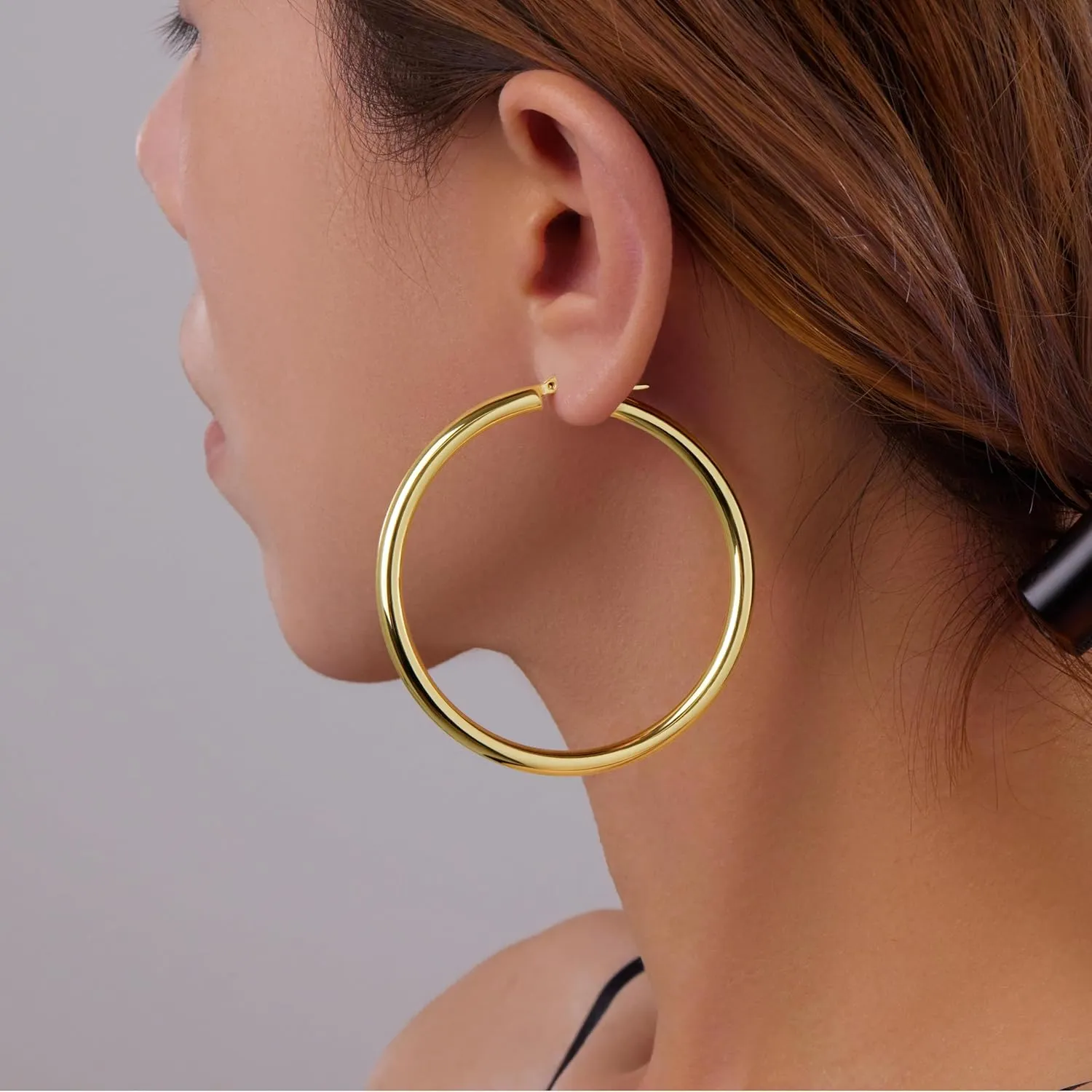 4 MM Thick Chunky Gold Hoop Earrings for Women Trendy, 14K Real Gold Plated Small Large Big Hoops, Hypoallergenic Lightweight Hollow Tube Hoop Jewelry 20/30/40/50/60 MM
