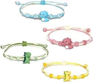 4 Pcs Unique Dinosaurs Bracelets Beaded Colorful Luck String Rope Chain Cord Thread Braided Bracelet Good Protection Friendship Wish Bracelet Jewelry for Women Men