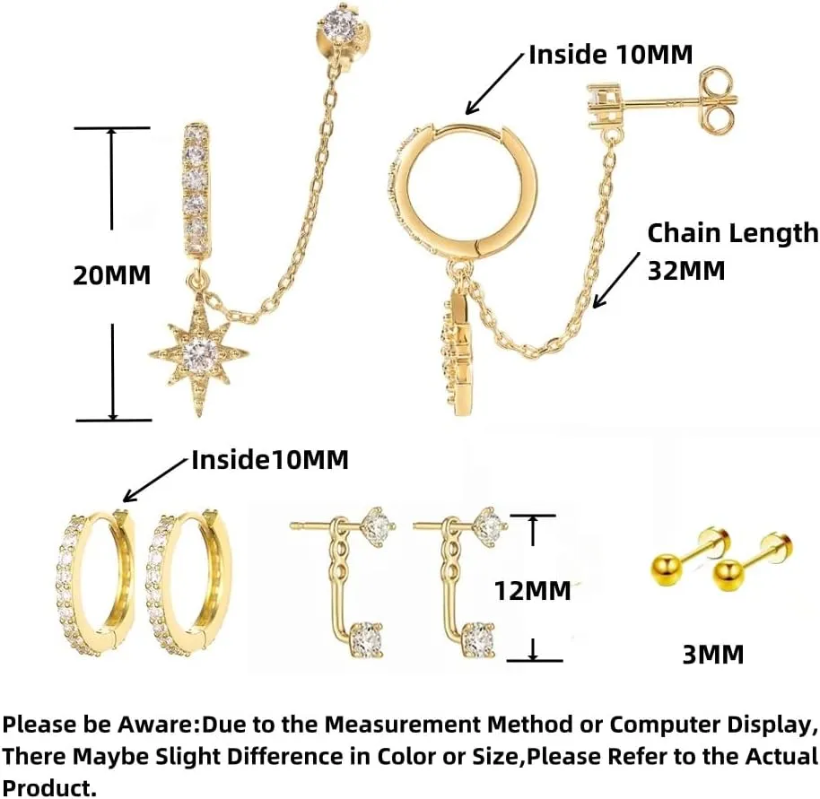 4Pairs 14K Gold Diamond Hoop Earrings for Multiple Piercing Hypoallergenic Earrings Set Ear Jacket Flat Back Stud Earring Stacks