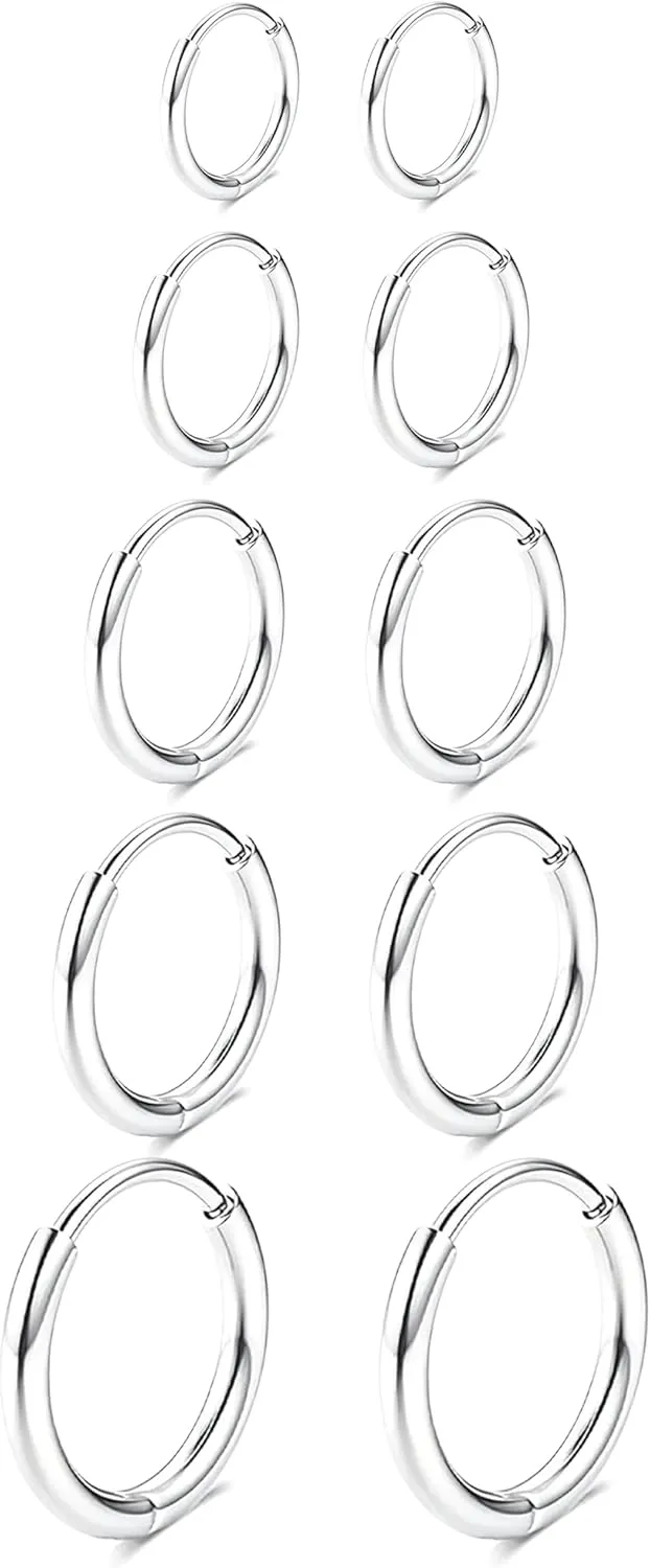 5 Pairs Small Gold Silver Hoop Earrings for Women Men,Hypoallergenic 316L Surgical Stainless Steel Earrings for Sensitive Ears,Cute Tiny Huggie Hoops Earrings Set for Multiple Piercing Jewelry Gift