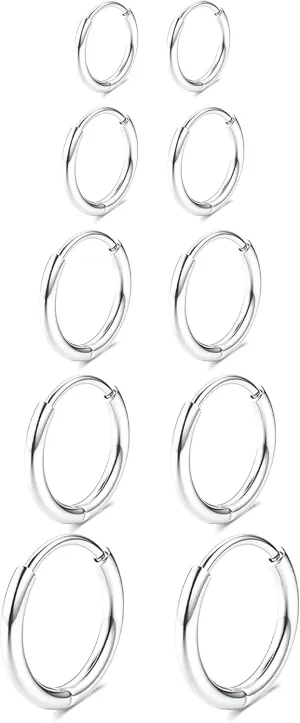 5 Pairs Small Gold Silver Hoop Earrings for Women Men,Hypoallergenic 316L Surgical Stainless Steel Earrings for Sensitive Ears,Cute Tiny Huggie Hoops Earrings Set for Multiple Piercing Jewelry Gift