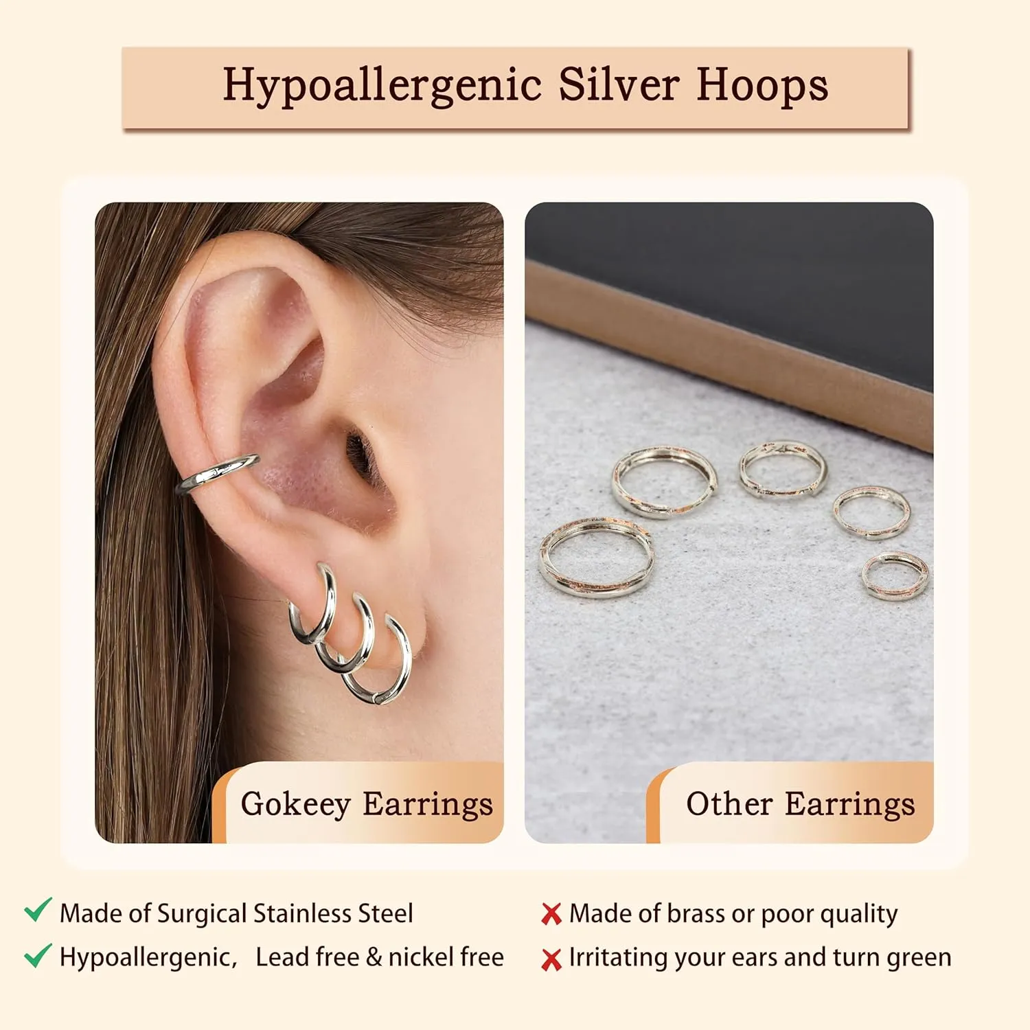 5 Pairs Small Gold Silver Hoop Earrings for Women Men,Hypoallergenic 316L Surgical Stainless Steel Earrings for Sensitive Ears,Cute Tiny Huggie Hoops Earrings Set for Multiple Piercing Jewelry Gift