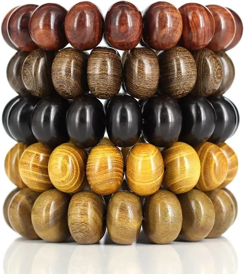 5 Pcs Mala Bead Bracelet for Men Women Wood Beads Prayer Beads for Meditation Bracelet Link Wrist Tibetan Mala Prayer Yoga Bracelet