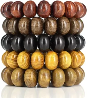 5 Pcs Mala Bead Bracelet for Men Women Wood Beads Prayer Beads for Meditation Bracelet Link Wrist Tibetan Mala Prayer Yoga Bracelet