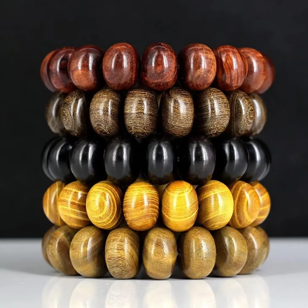 5 Pcs Mala Bead Bracelet for Men Women Wood Beads Prayer Beads for Meditation Bracelet Link Wrist Tibetan Mala Prayer Yoga Bracelet