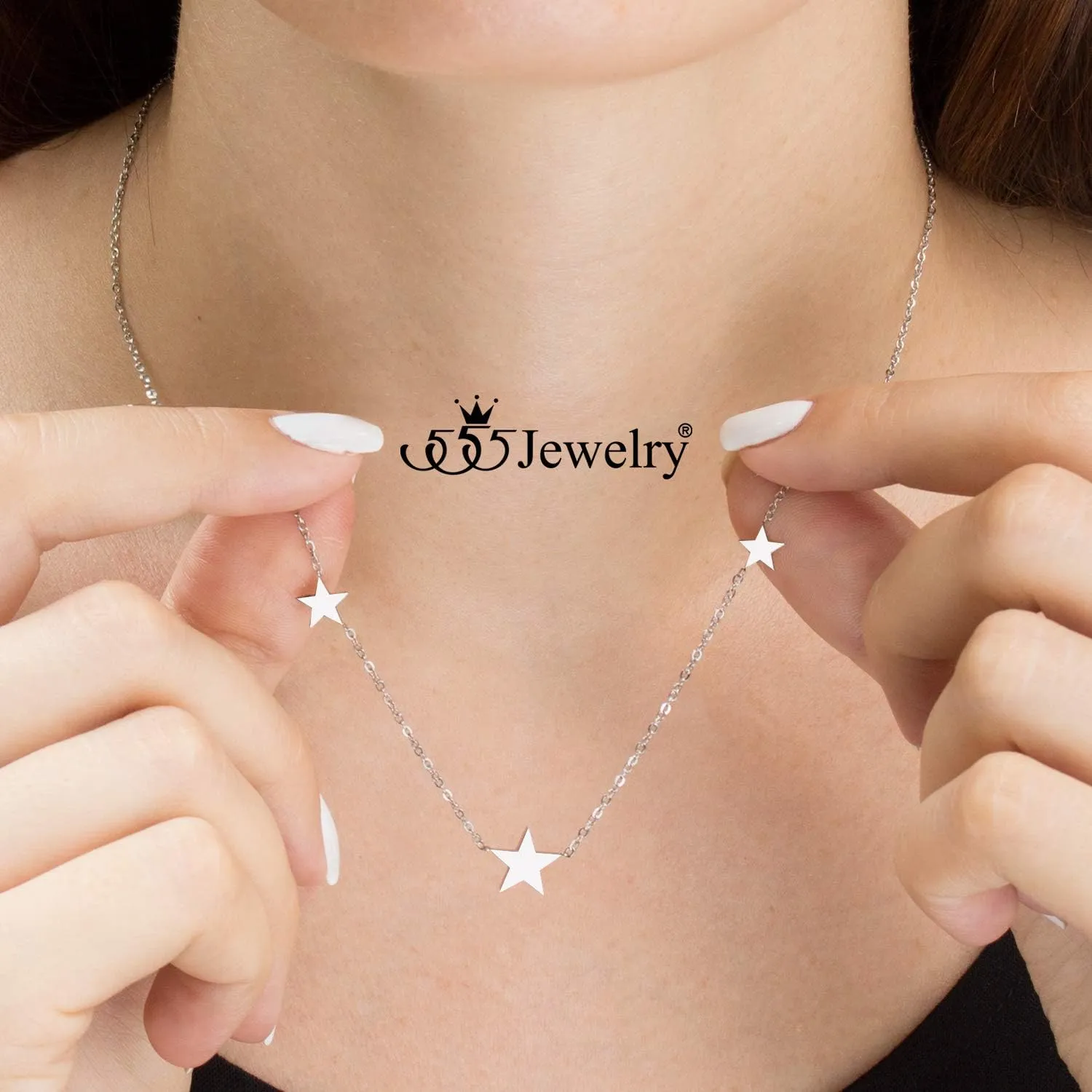 555Jewelry Stainless Steel Dainty Tri Star Necklace Pendant for Women & Ladies
