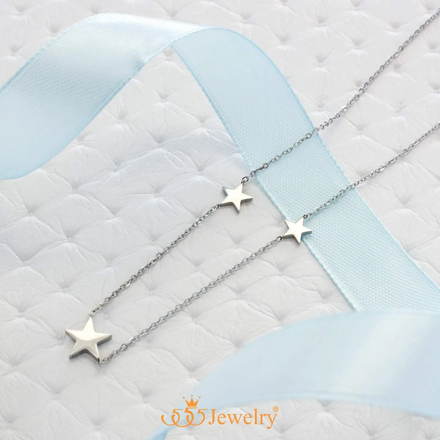 555Jewelry Stainless Steel Dainty Tri Star Necklace Pendant for Women & Ladies
