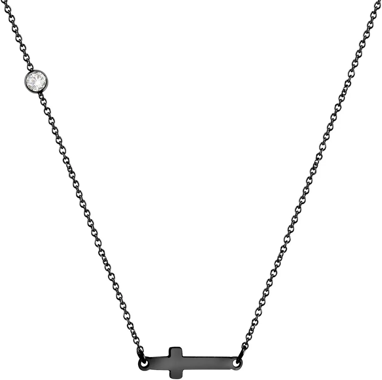 555Jewelry Stainless Steel Sideways Cross Necklace for Women, 18-20 Chain