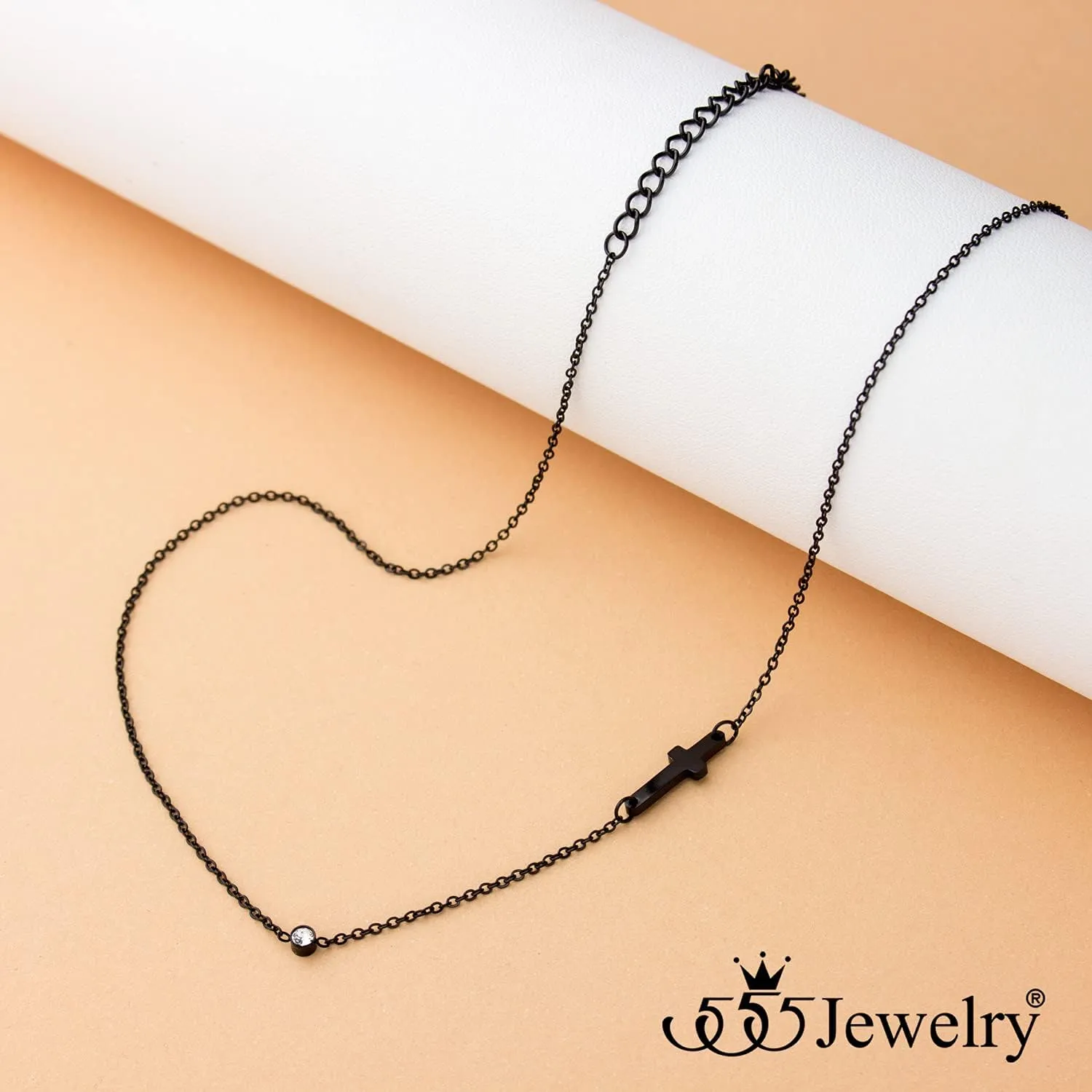 555Jewelry Stainless Steel Sideways Cross Necklace for Women, 18-20 Chain