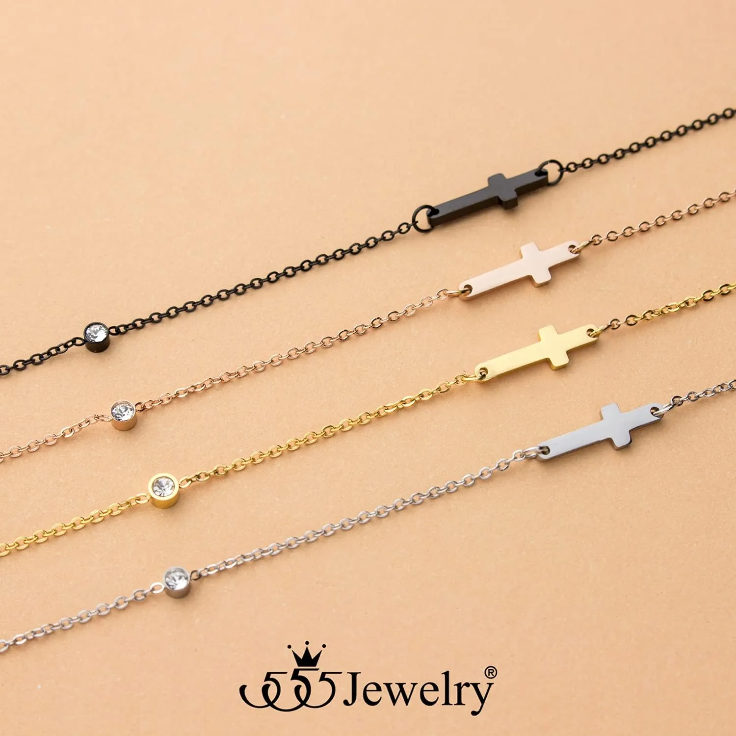 555Jewelry Stainless Steel Sideways Cross Necklace for Women, 18-20 Chain