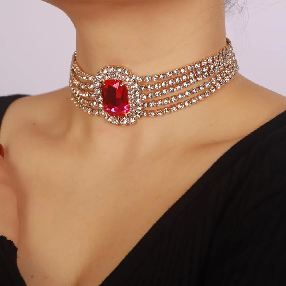 5Tier Boho Fashion Prom Shinny Full Rhinestones Circle Choker Necklace Dainty Layered Sexy Body Chain Choker Necklace Dainty Green Blue Silver Halloween Christmas Necklace Jewelry Gift for Women