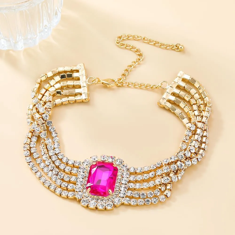 5Tier Boho Fashion Prom Shinny Full Rhinestones Circle Choker Necklace Dainty Layered Sexy Body Chain Choker Necklace Dainty Green Blue Silver Halloween Christmas Necklace Jewelry Gift for Women