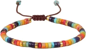 7 Chakra Healing Natural Stone Strand Bracelet for Women Colorful Emperor Yoga Beaded Health Balance Stress Relief Friendship Boho Bracelets Handmade Genuine Leather Trendy Jewelry Bff Gifts 8"