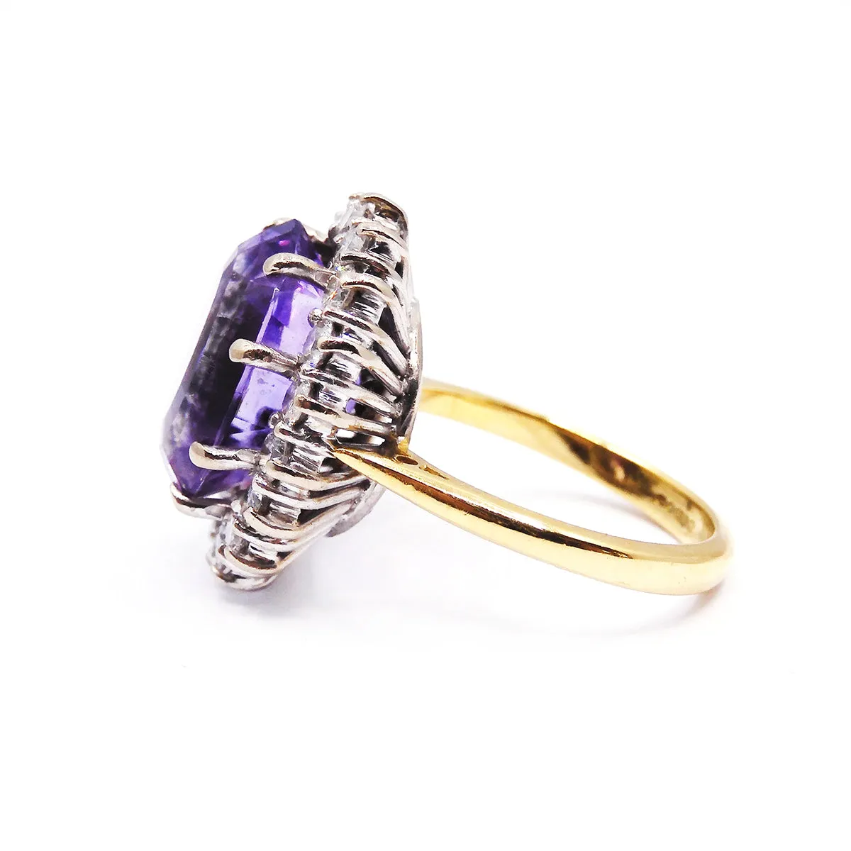 7.86ct Amethyst & Diamond Cluster Ring | Pre-Loved | 18K Yellow Gold