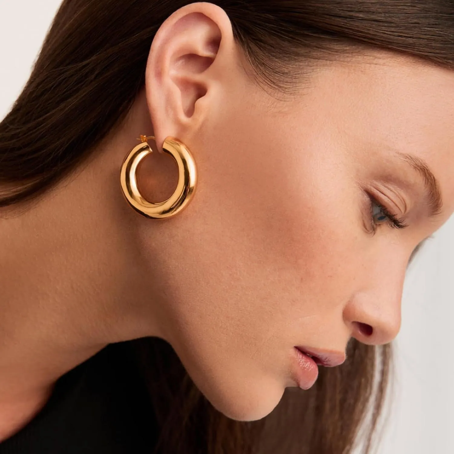 8mm Chunky Gold Hoop Earrings Hypoallergenic 925 Sterling Silver Hollow Tube Hoop Earring Lightweight 14K Real Gold Plated Thick Gold Hoops Earring for Women 30/40/50mm