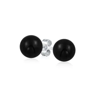 8MM Natural Gemstone Drop Ball Earrings  Sterling Silver Birthstone Variety