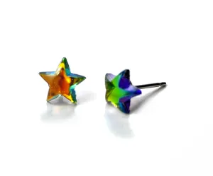 8mm Rainbow Crystal Glass Tiny Star Stud Earrings with Titanium or Stainless Steel Posts, Hypoallergenic Nickel Free