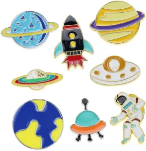 8pcs Space Man Lapel Pins Lightweight Alloy Material Cute Note Brooch Pins for Children