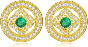 925 Sterling Silver 14K Gold Plated Stud Earrings - 11.5mm Gold Plated Round Stud Earrings Cubic Zirconia Screw Back Gold Plated Stud Earrings for Women
