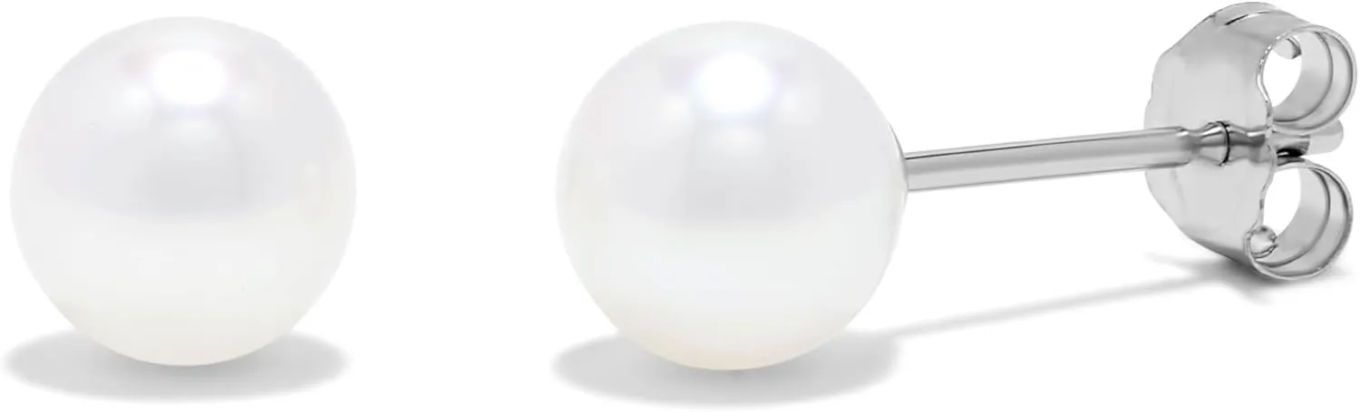 925 Sterling Silver AAA Freshwater Cultured Pearl Classic Solitaire Stud Earrings - Choice of Pearl Size
