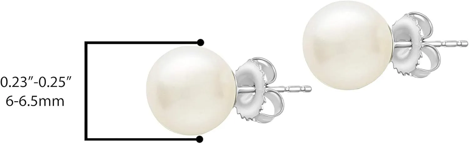925 Sterling Silver AAA Freshwater Cultured Pearl Classic Solitaire Stud Earrings - Choice of Pearl Size