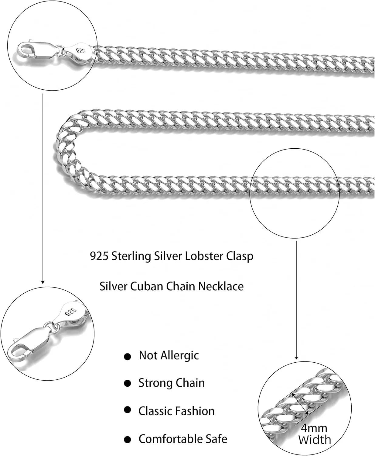 925 Sterling Silver Cuban Chain Lobster Clasp 3mm 4mm 5mm 18K Gold/Silver Cuban Link Curb Chain Necklace for Women Men Diamond Cut 16-30 Inches